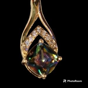 Gold Rainbow Zircon Crystals Earrings Multi Color Topaz Earrings